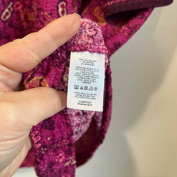 LOFT Floral Print Puff Sleeve Blouse Boho Chic Pink Purple Top Size Large - Picture 6 of 9